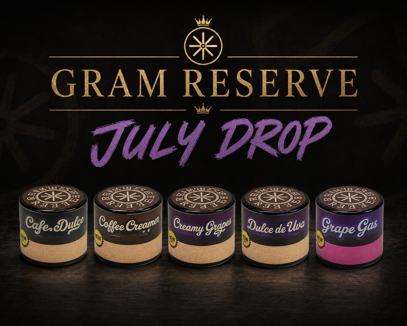 gram reserve july drop live rosin jars on table
